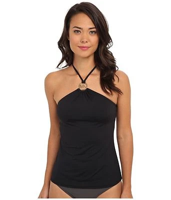 NEW✿ Michael Kors Sz XS Tankini Swimsuit Bikini $118 RV Black Gold MK LOGO - Image 1 of 4