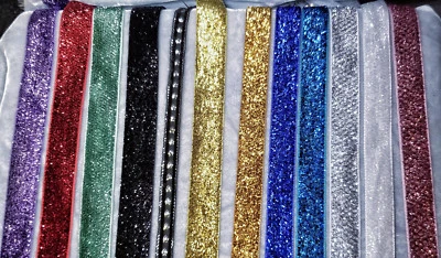 MANY COLORS Glitter Velvet Ribbon 1 yard 100% Nylon Metallic woven 5/8" - 3/4" - Image 1 of 2