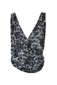 Studio M Black Lace-Print Crossover Front Top M - Picture 1 of 2