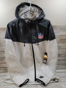 NFL Team Apparel Men's White/Black Wind Breaker Jacket Sz Med Retail $90 w/ Hood - Picture 1 of 4