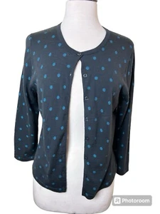Garnett Hill Cardigan Women Size M Blue Long Sleeves Polka Dots 100% Wool - Picture 1 of 7