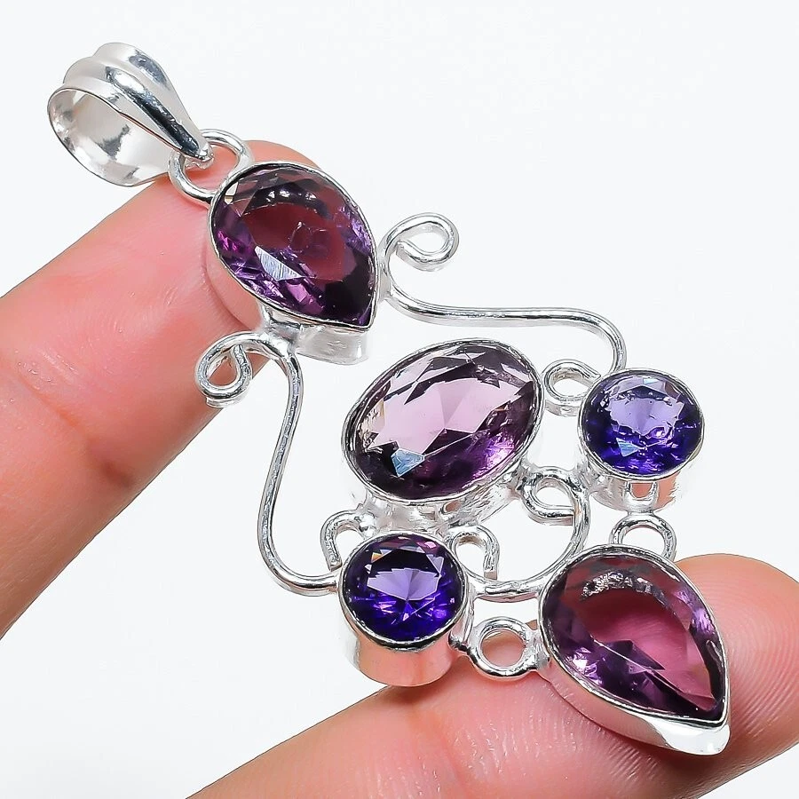 Purple Amethyst Gemstone Handmade 925 Sterling Silver Jewelry Pendant Sz 2.5" - Image 1 of 1