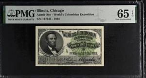 1893 BOLETO DE LA EXPO MUNDIAL COLOMBIANA ""ADMITE AL PORTADOR"" LINLINCOLN PMG 65 EPQ - Imagen 1 de 2