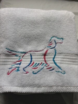 Mainstays Bath  Towels White With Dog Design Embroidery 100% Cotton Size 30/52 N - Image 1 of 4
