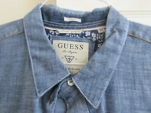 Guess Men's Long Sleeve Shirt XL/Slim Fit 100%Cotton Blue/Blue Accents - Picture 1 of 10