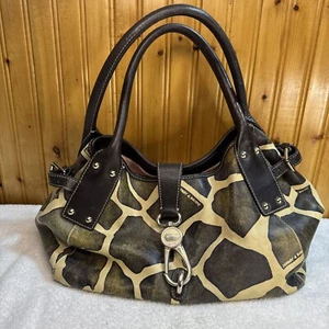 Dooney & Bourke Giraffe Print Leather Satchel Handbag Purse W/ Hook & Loop - Picture 1 of 22