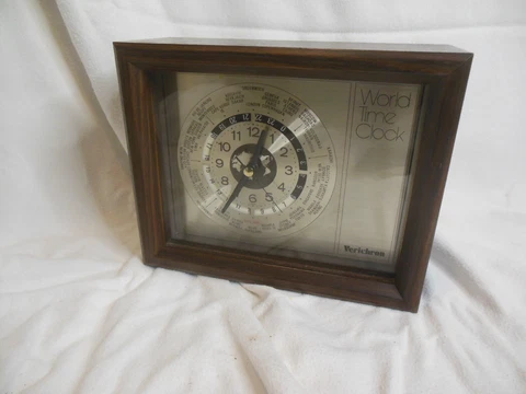 Vintage Verichron GMT World Time Quartz Desk Shelf Clock 80's Cover