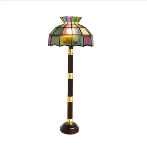 1:12 Dollhouse Miniature Floor Lamp Battery Operated Lights Vintage Tiffany Lamp - Picture 1 of 5