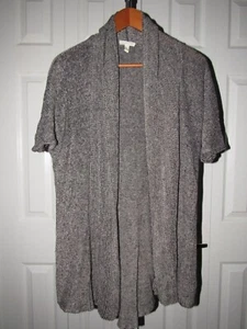Eileen Fisher Gray Organic Linen Open Front Short Sleeve Cardigan Sweater M - Picture 1 of 4