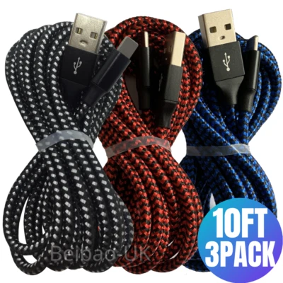 Cable de carga USB trenzado 3X 10 pies para cargador de iPad Apple iPhone 13 12 11 8 Foto 1 de 4