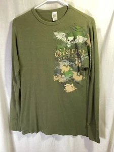 Glacier National Park (Skull with crown) Olive Green Large Cotton Blend Thermal - Picture 1 of 4