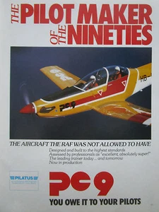 11/1985 PUB PILATUS PC-9 MILITARY TRAINER FLUGZEUG PILOT FLUGZEUG ORIGINAL ANZEIGE - Bild 1 von 1