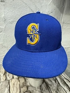 New Era MLB Alternate SEATTLE MARINERS Blue/Gold Baseball Faux Retro Hat 7 1/4 - Picture 1 of 10