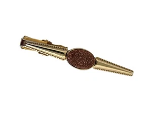 Vintage Anson Gold Tone and Sandstone/Goldstone Tie Bar Clip - Picture 1 of 6