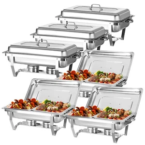 Plato de frotamiento de 8 cuartos para buffet, calentadores de alimentos con bandeja de comida de tamaño 1/2 para fiestas - Imagen 1 de 38