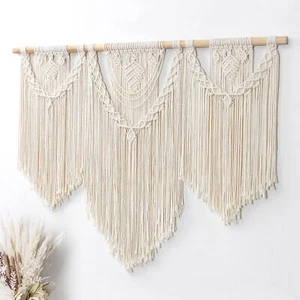 Large Macrame Wall Hanging Boho Chic Woven Tapestry Leaf Tassel Decor - Picture 1 of 1