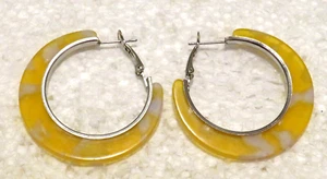 Resin Lucite C Wing Golden Yellow Hoop 1.75" Nickel Free Lever Back Studs - Picture 1 of 3