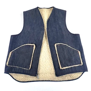 Medium Wash Vintage 70s 80s Wrangler-Style Denim Blue Vest Sherpa Lined - Picture 1 of 8