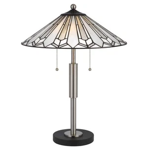 Muirfield 22.5 in. H Brushed Steel Metal Tiffany Table Lamp for Bedside with - Picture 1 of 2