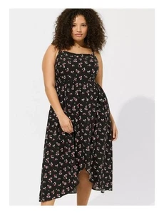 *NWT* Torrid Tea Length Challis Square Neck Dress Size 4 Heart Pop Floral Black - Picture 1 of 14