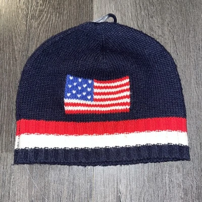 POLO RALPH LAUREN BEANIE США флаг красный белый синий в полоску шляпа унисекс новый - Изображение 1 из 3