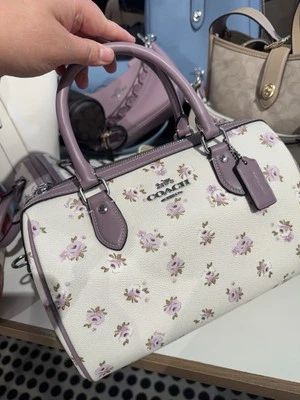 NWT Coach Rowan Satchel Bag With Floral Print CAL58 Silver/Chalk Multi - Image 1 of 4