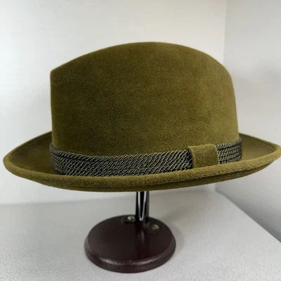 Vintage 1950s Triumph by Champ Hat Size 7 3/8 Green Wool Trilby w/ Bow - Image 1 of 4
