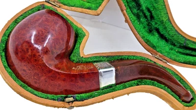 Estate: A-1 Hand Made Antique Bent Bulldog W/Silver, Amber & Case - Image 1 of 4