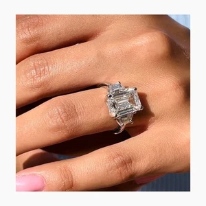 Diamond Ring Emerald Cut VS1 F 6 Carat IGI Certified 14K White Gold 3 Stone - Picture 1 of 12