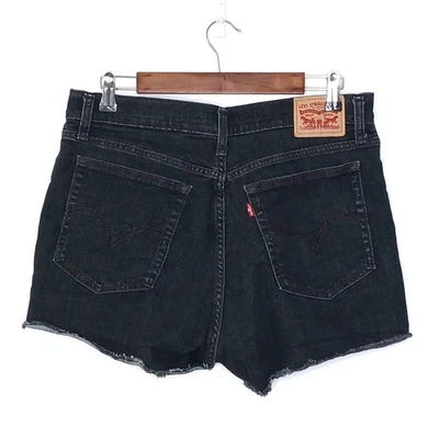 Levi's womens cut off high rise shorts size 32 stretch black denim distressed - Image 1 of 4