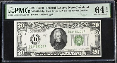 1928 B $20 Dollar Federal Reserve Note Cleveland FR#2052-D Dark Green PMG 64 EPQ - Image 1 of 2
