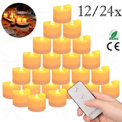24x Flackern Fernbedienung LED Teelichter flammenlose Kerzen Batterie betrieben - Bild 1 von 4