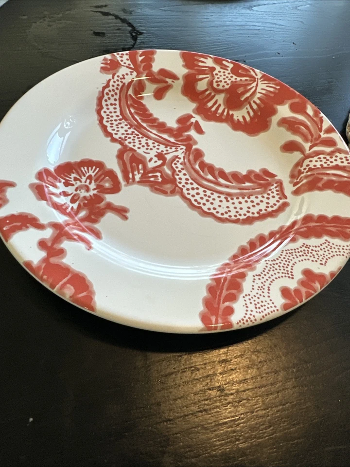 Anthropologie Red Floral Dinner Plate 11 D" Made in Portugal - Image 1 of 4