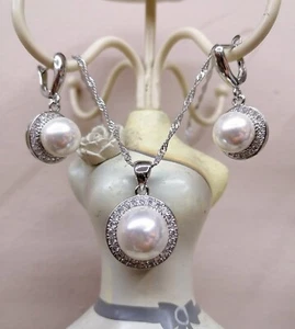 Set collana E orecchini Argento 925 Perle E Zirconi  - Foto 1 di 3