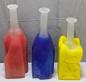 Modern Art 3 Abstract Frosted Art Glass Bar Bottles Primary Colors Calder Style - Picture 1 of 24