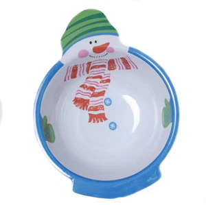 Chef Craft Snowman with Hat Christmas Party 11" Plastic Serving Bowl, White Blue - Picture 1 of 1