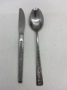2 Pc Vintage MCM Orleans Korea Floral Silverware Stainless Flatware Knife Spoon - Picture 1 of 6