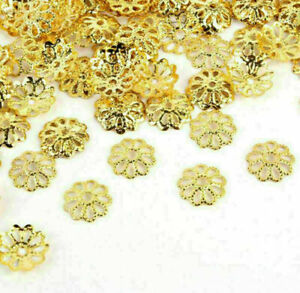 100Pcs Gold/Silver Plated Metal Charms Hollow Flower End Bead Caps DIY Findings#