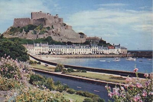 (ap74) Mont Orgueil Castle and Gorey Harbour - Jersey Channel Islands Postcard - Picture 1 of 2