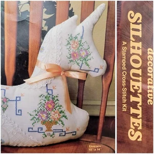 Vtg Titan Needlecraft Kit #1207 "Unicorn" Stamped XStitch Decor Kit STARTED/INC - Picture 1 of 17