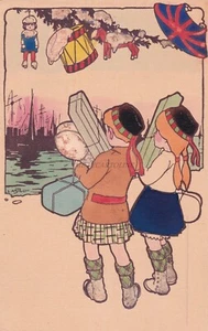 V.CASTELLI - Children, United Kingdom, Christmas WWI Postcard M.H.W. 1918 London - Picture 1 of 2