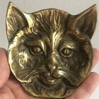 Brass Cat Face Cigarette Ashtray Coin Dish 3 5/8”x 3 1/2” Hand Crafted In Canada