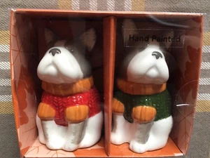 New*Boston Terrier in Sweaters Salt & Pepper Shakers*French Bulldog*Kohl's Fall - Picture 1 of 5