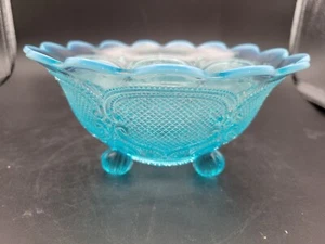 Vintage Northwood & Co Blue Green Opalescent Round Glass 3 Footed Dish - Picture 1 of 7
