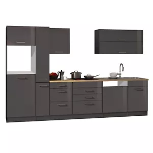 Küchenzeile 330 cm ohne Elektrogeräte Hochglanz grau - Bild 1 von 2