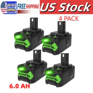4 PCS 18V Lithium Battery for Ryobi P200 P201 P203 P102 P107 P108 BPL1815 6.0Ah - Picture 1 of 4