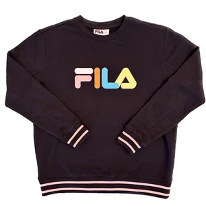 FILA Womens XL Black Sweater Crewneck Logo Womens Embroidered Black Cotton/Poly - Picture 1 of 11