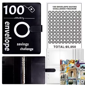 Savings Challenges Book with Envelopes & Challenge Tracker to Save $5050 Black - Picture 1 of 5