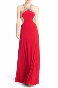 JS Collections Embellished Jersey A-Line Gown Sz 6 Red - Picture 1 of 1
