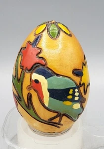 Wooden Decorative Egg Ornament Hand Carved and Painted, Birds Scene - Picture 1 of 4